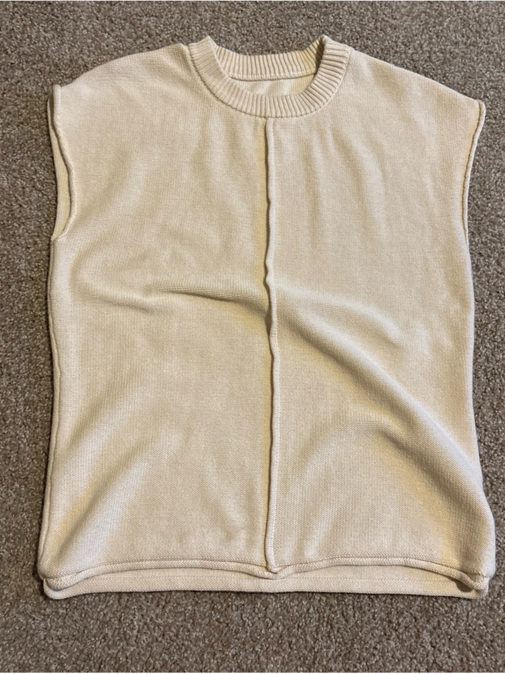 Cream Sleeveless Knit Sweater Top